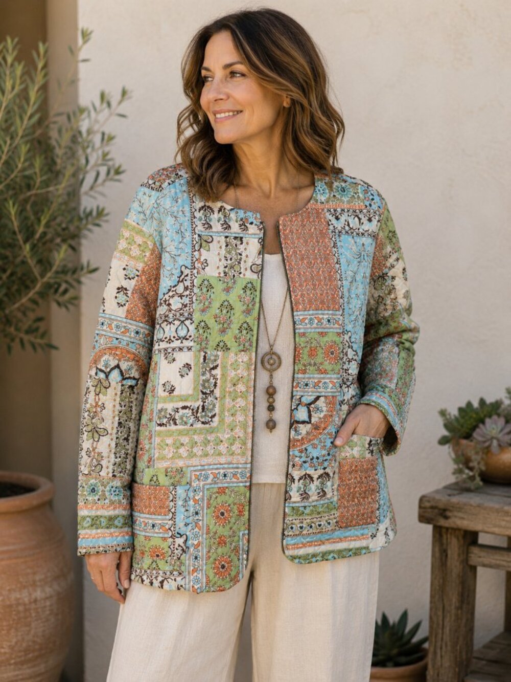MDL New York Quilted Patchwork Jacket 2X Boho Cottagecore Zip Front Plus Size